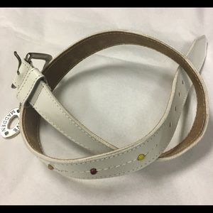 Color Beaded Leather Belt White Steve Madden Sz LG